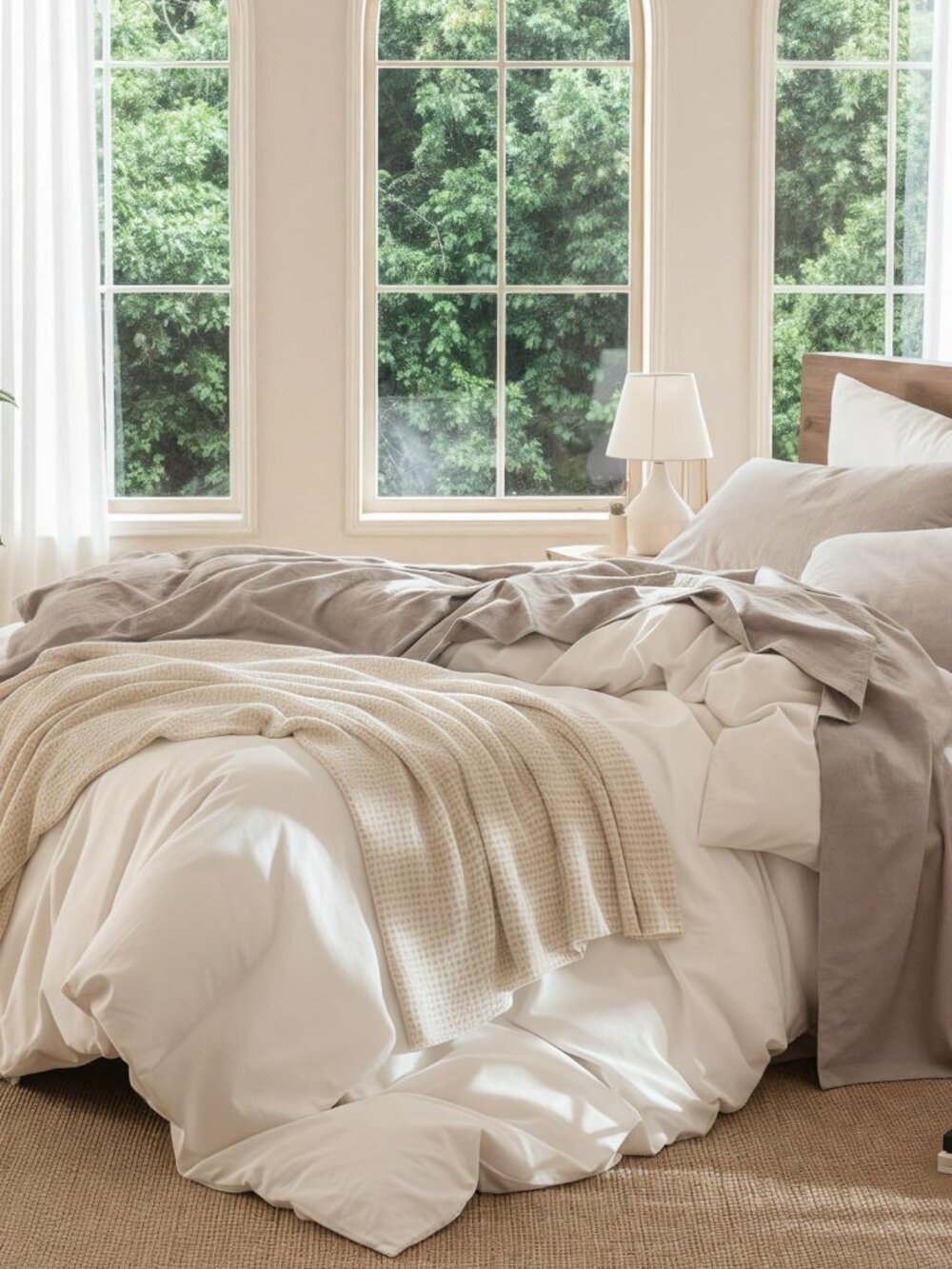 Premium Linen Cotton Blend King Sheets, Natural Linen, 18" Deep Pocket, 4-Piece